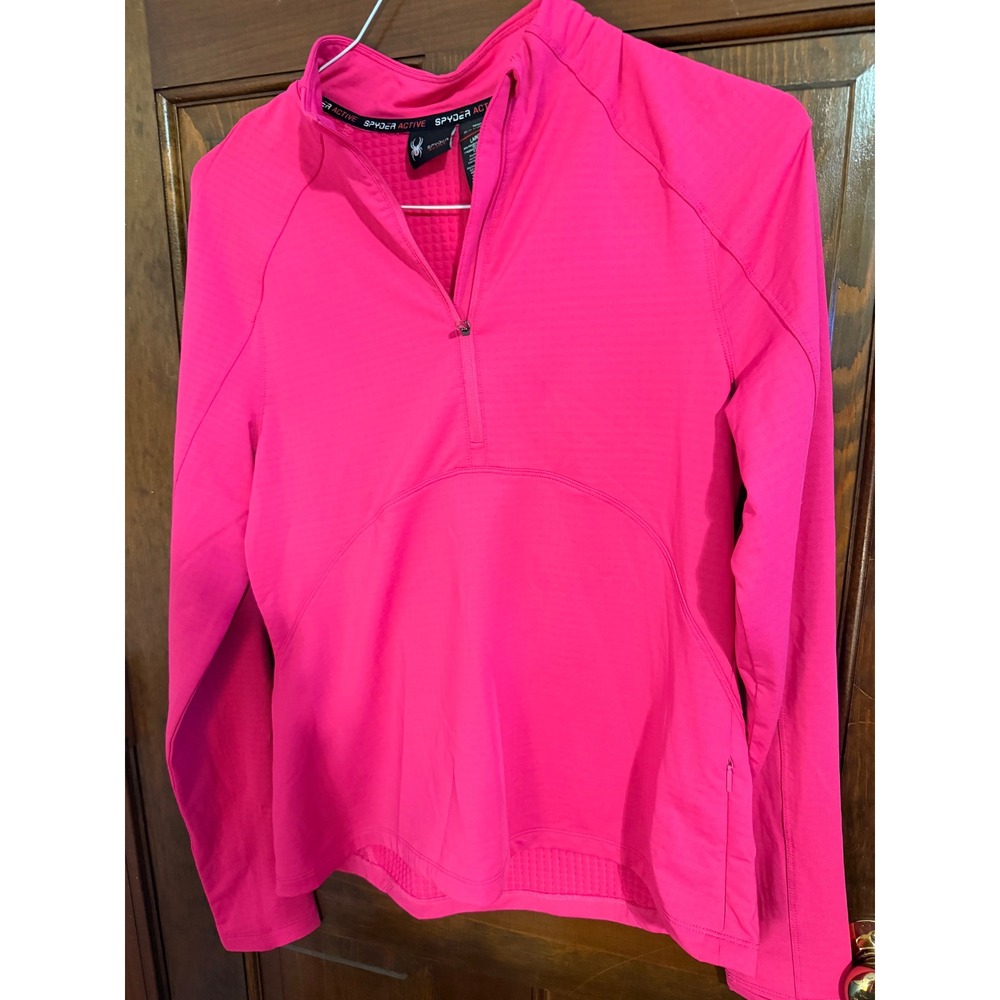 Spyder Active Womens Pink 1/4 Zip Pullover Grid Fleece Thumbhole Top Large